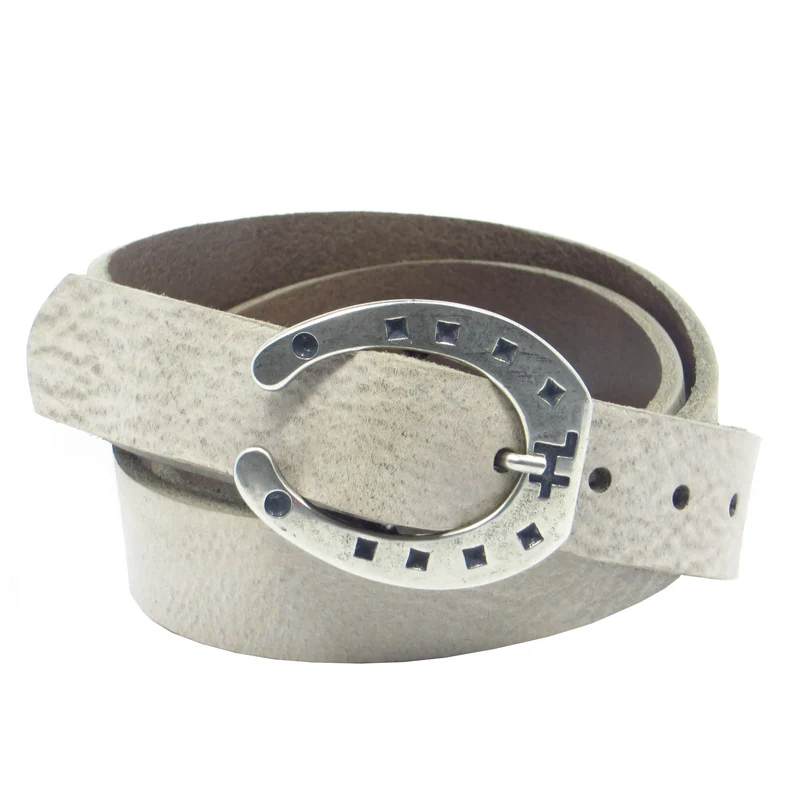 Ledergürtel 3 cm breit schlamm grau braun Rindsleder mit Hufeisenschnalle