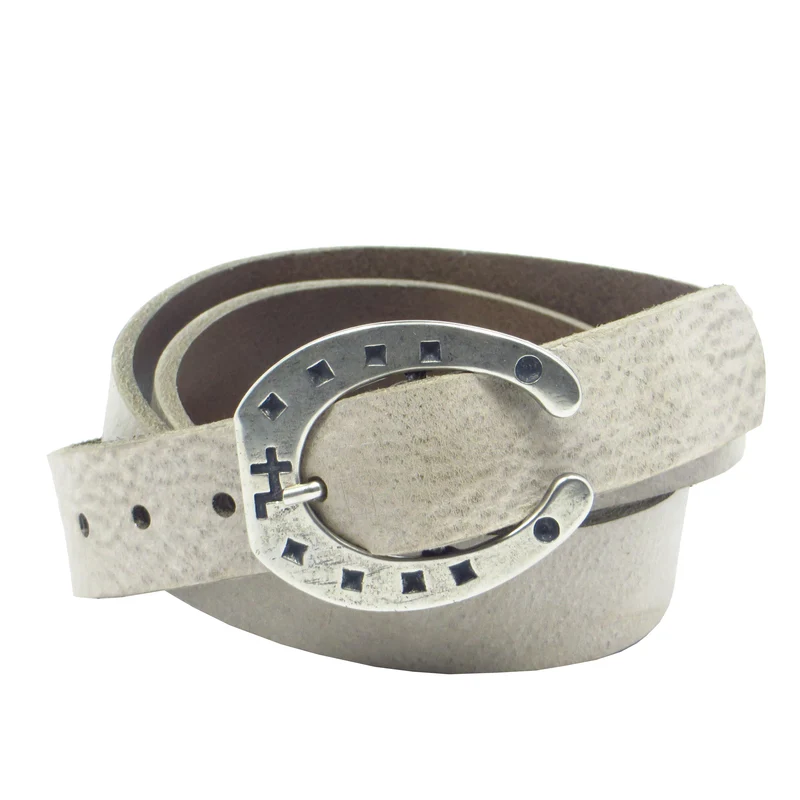 Ledergürtel 3 cm breit schlamm grau braun Rindsleder mit Hufeisenschnalle