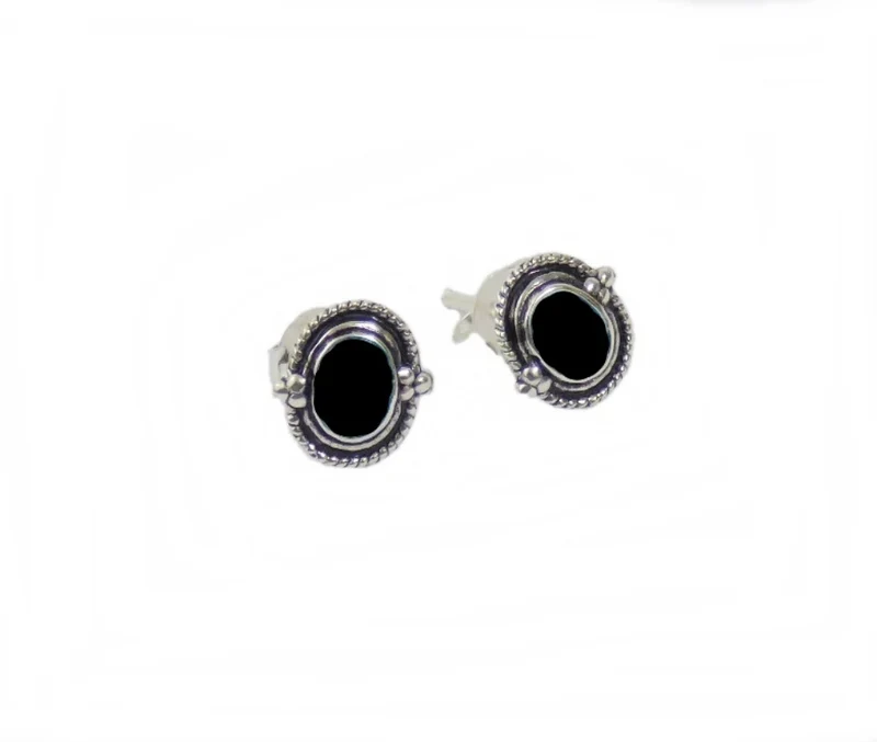 Ohrringe Ohrstecker Indianerschmuck Onyx 925er Sterling Silber Handarbeit