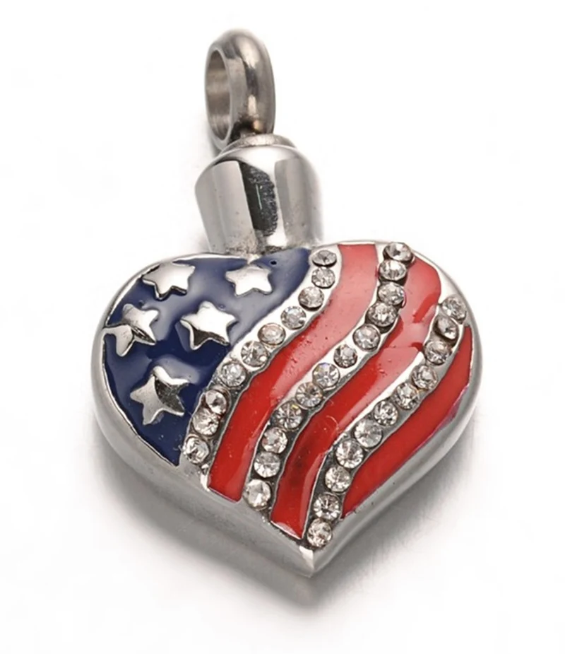 Kettenanhänger Anhänger Herz Flagge USA Edelstahl mit Strass