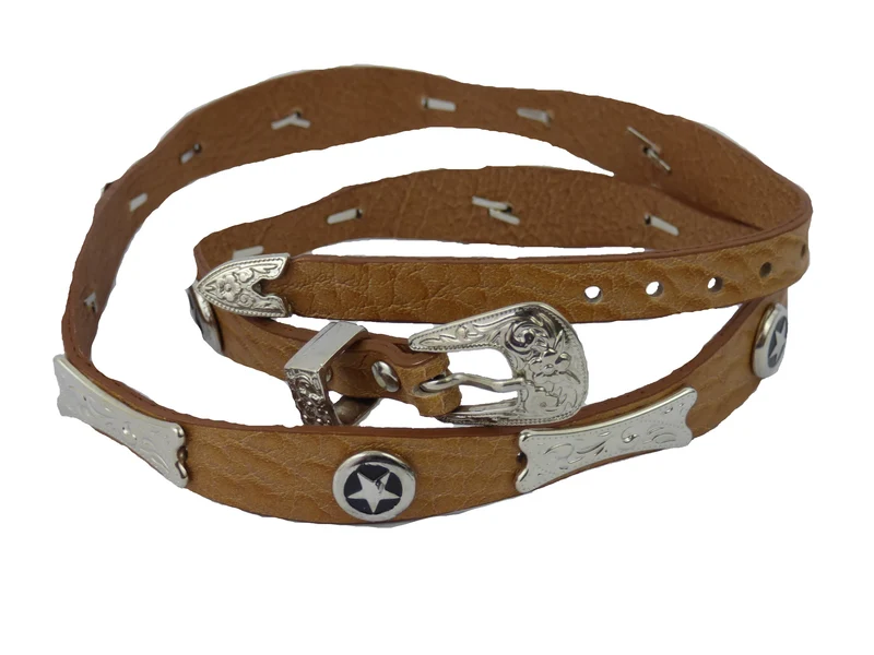 Western Hutband aus Leder mit Ziernieten natur