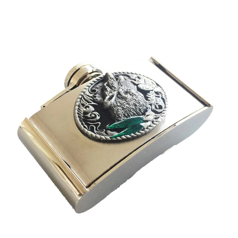 Gürtelschnalle Buckle mit Taschenflasche Flachmann Heulender Wolf