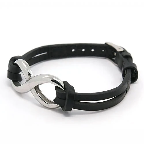Echt Lederarmband Biker mit Unendlichkeit aus Edelstahl schwarz