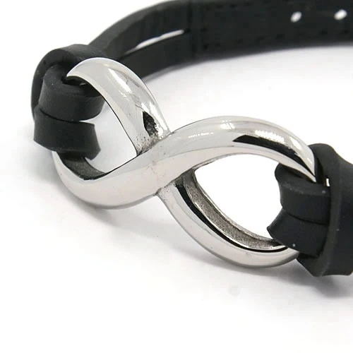 Echt Lederarmband Biker mit Unendlichkeit aus Edelstahl schwarz