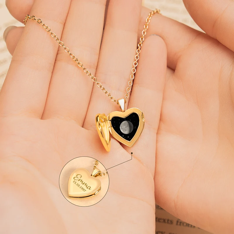 Mondphase - Personalisierte Geschenke Für Frauen | Herzkette Zum Aufklappen