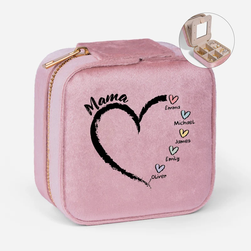 Oma Enkelkinder Herzen - Personalisiertes Geschenk | Schmuckkästchen Samt Oma Mama
