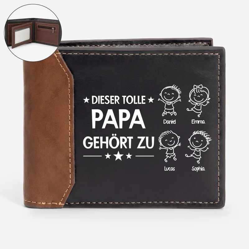 Dieser Tolle Papa Gehört Zu - Personalisiertes Geschenk | Premium Leder Portemonnaie Herren Papa Opa