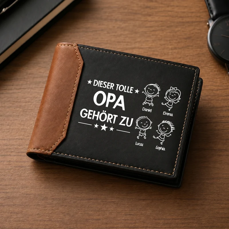 Dieser Tolle Papa Gehört Zu - Personalisiertes Geschenk | Premium Leder Portemonnaie Herren Papa Opa