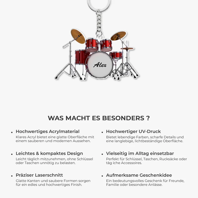 [3D-Optik] Schlagzeug - Personalisiertes Geschenk | Acryl Schlüsselanhänger Männer Frauen