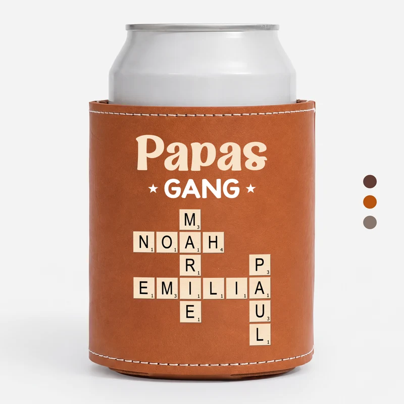 Papas Gang - Personalisiertes Kreuzworträtsel Geschenk | Leder Dosenkühler Papa Opa