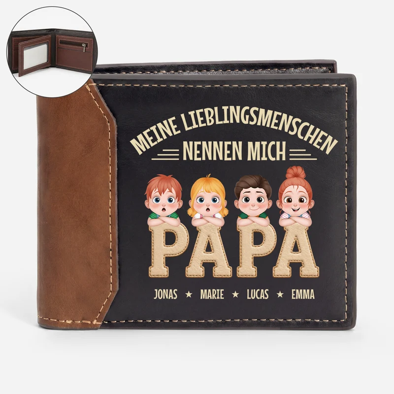 Meine Lieblingsmenschen Nennen Mich Papa Opa - Personalisiertes Geschenk | Premium Leder Portemonnaie Herren
