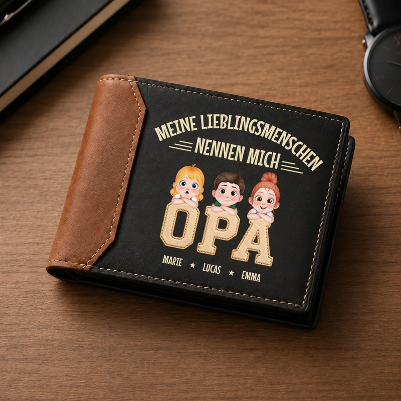 Meine Lieblingsmenschen Nennen Mich Papa Opa - Personalisiertes Geschenk | Premium Leder Portemonnaie Herren