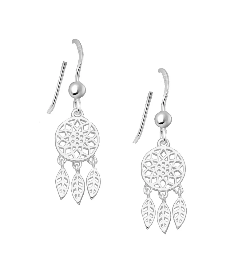 Ohrringe Ohrhänger Traumfänger mit 3 Federn 925er Sterling Silber