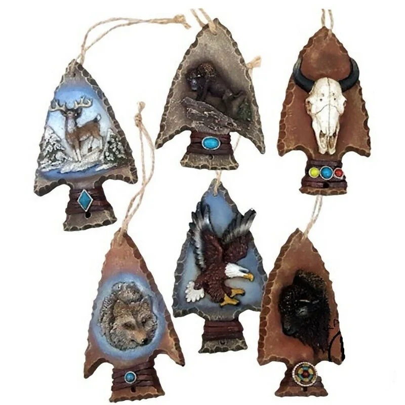 6er Set Westerndekoration Wandbehang Baumbehang Pfeilspitze Adler Longhorn Bison
