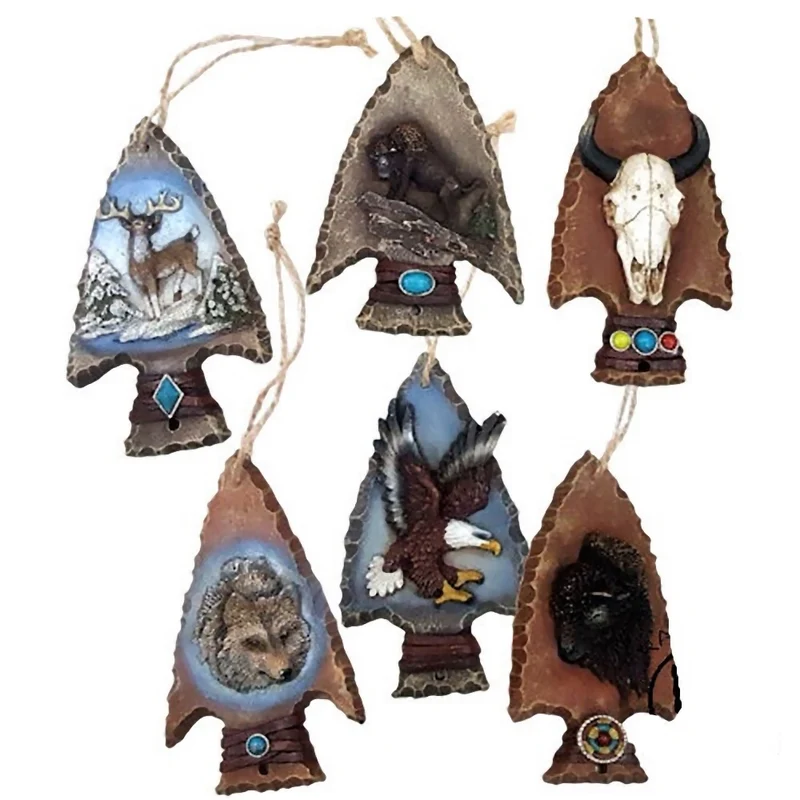 6er Set Westerndekoration Wandbehang Baumbehang Pfeilspitze Adler Longhorn Bison