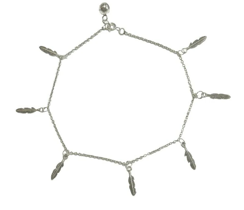7 Federn Fußkette Fußkettchen 925er Sterling Silber 24 cm