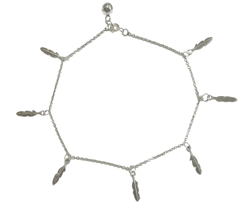 7 Federn Fußkette Fußkettchen 925er Sterling Silber 24 cm