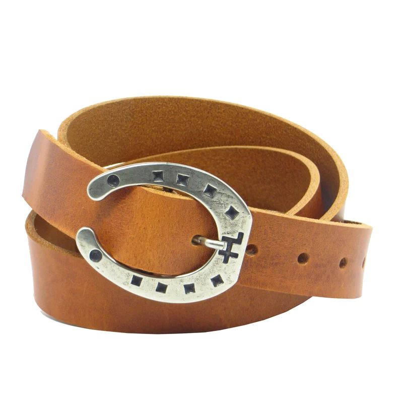 Ledergürtel 3 cm breit cognac Rindsleder mit Hufeisenschnalle
