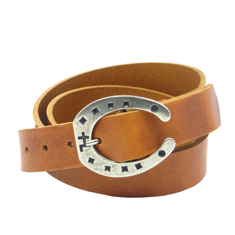 Ledergürtel 3 cm breit cognac Rindsleder mit Hufeisenschnalle