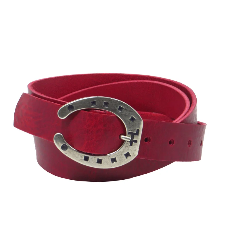 Ledergürtel 3 cm breit rot Rindsleder mit Hufeisenschnalle