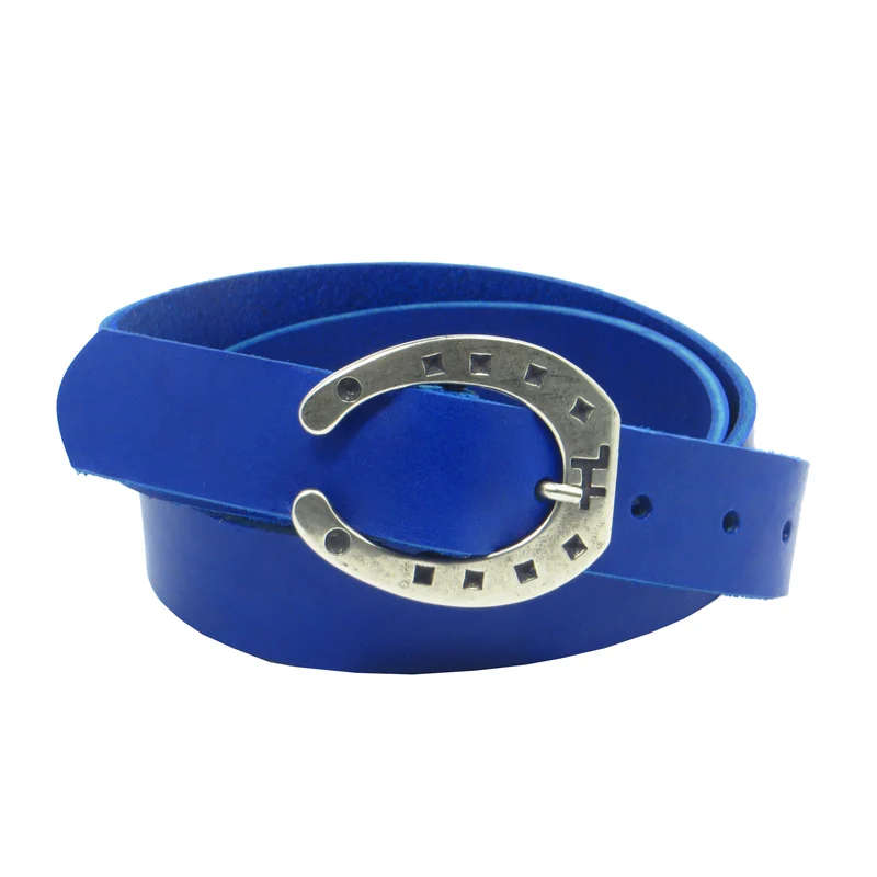 Ledergürtel 3 cm breit blau Rindsleder mit Hufeisenschnalle