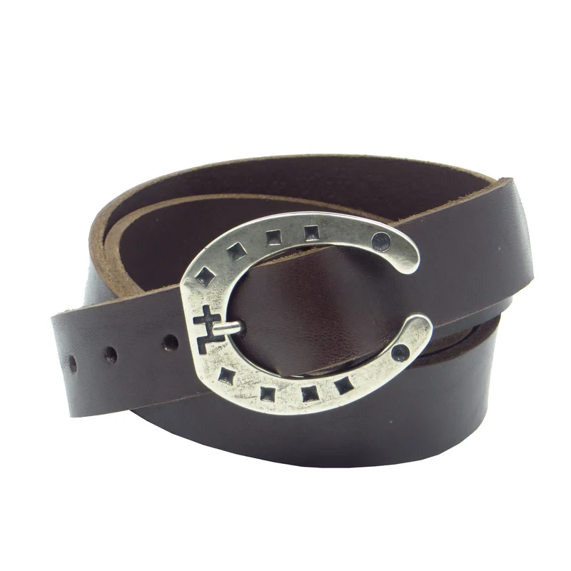 Ledergürtel 3 cm breit dunkelbraun Rindsleder mit Hufeisenschnalle