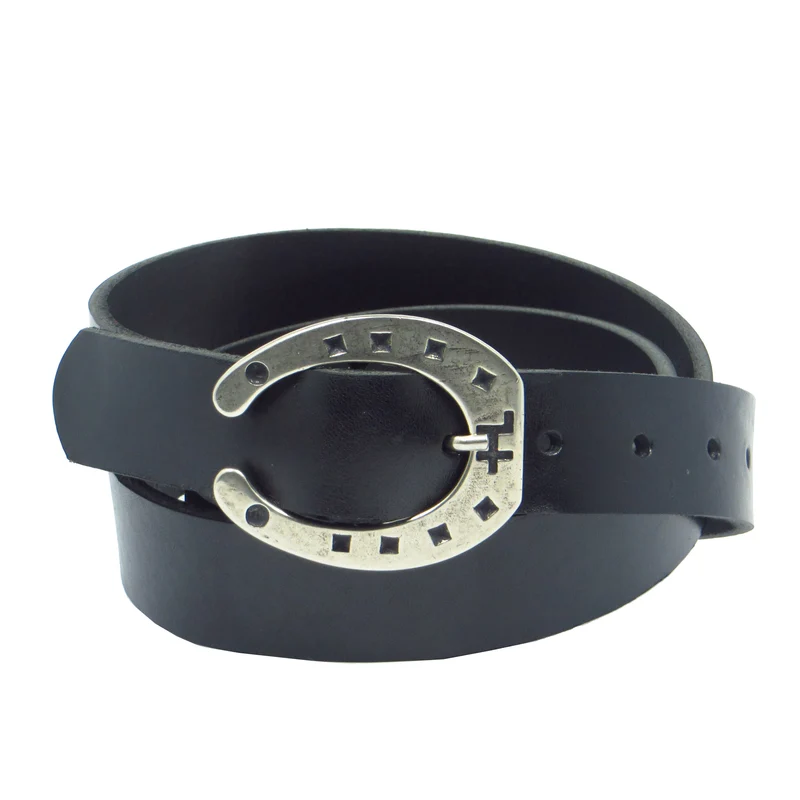 Ledergürtel 3 cm breit schwarz Rindsleder mit Hufeisenschnalle