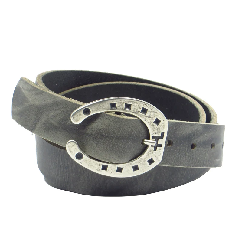Ledergürtel 3 cm breit grau Büffelleder mit Hufeisenschnalle