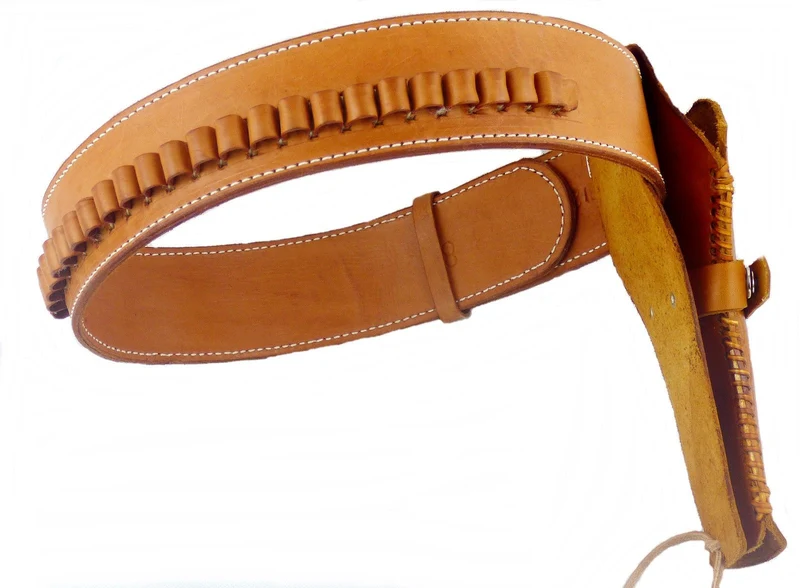 Gürtel + Holster Westernholster mit Patronenschlaufen Rindsleder hellbraun