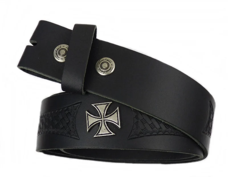 Gürtel Wechselgürtel Echt Leder schwarz o. braun punziert Eisernes Kreuz 70 -140