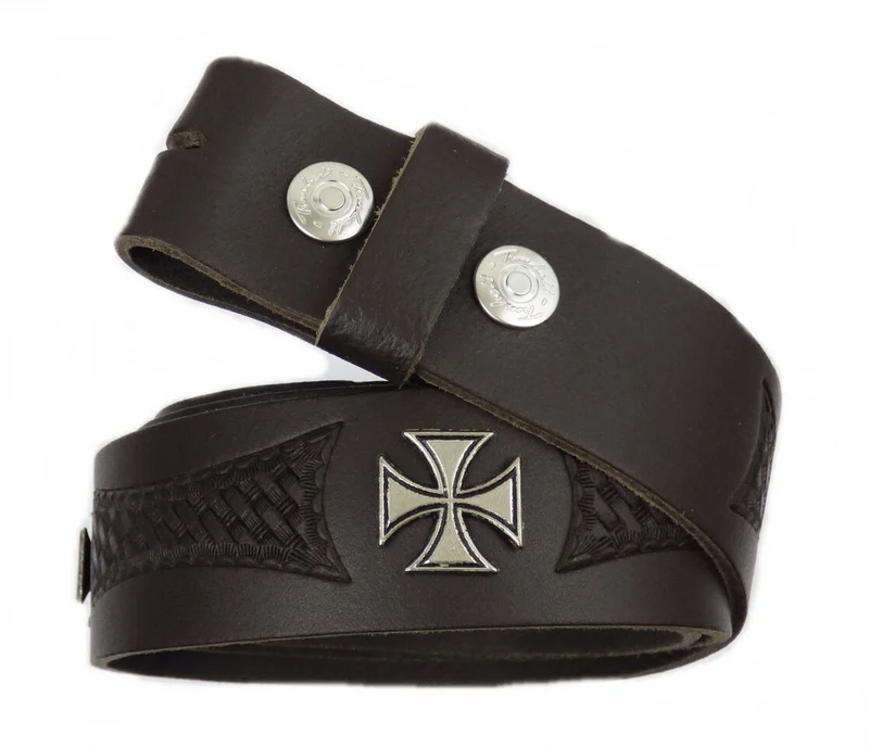 Gürtel Wechselgürtel Echt Leder schwarz o. braun punziert Eisernes Kreuz 70 -140