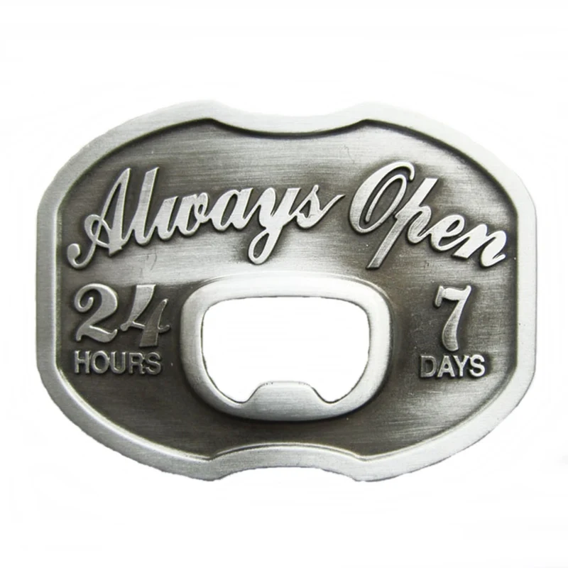 Gürtelschnalle Buckle Gürtelschließe mit Flaschenöffner Always Open 24 hours