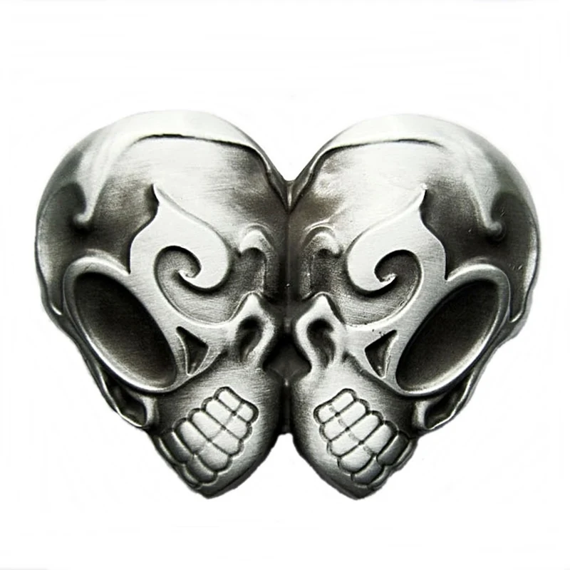 Gürtelschnalle Buckle Gürtelschließe Doppel Skull, Totenkopf, Biker, Rocker