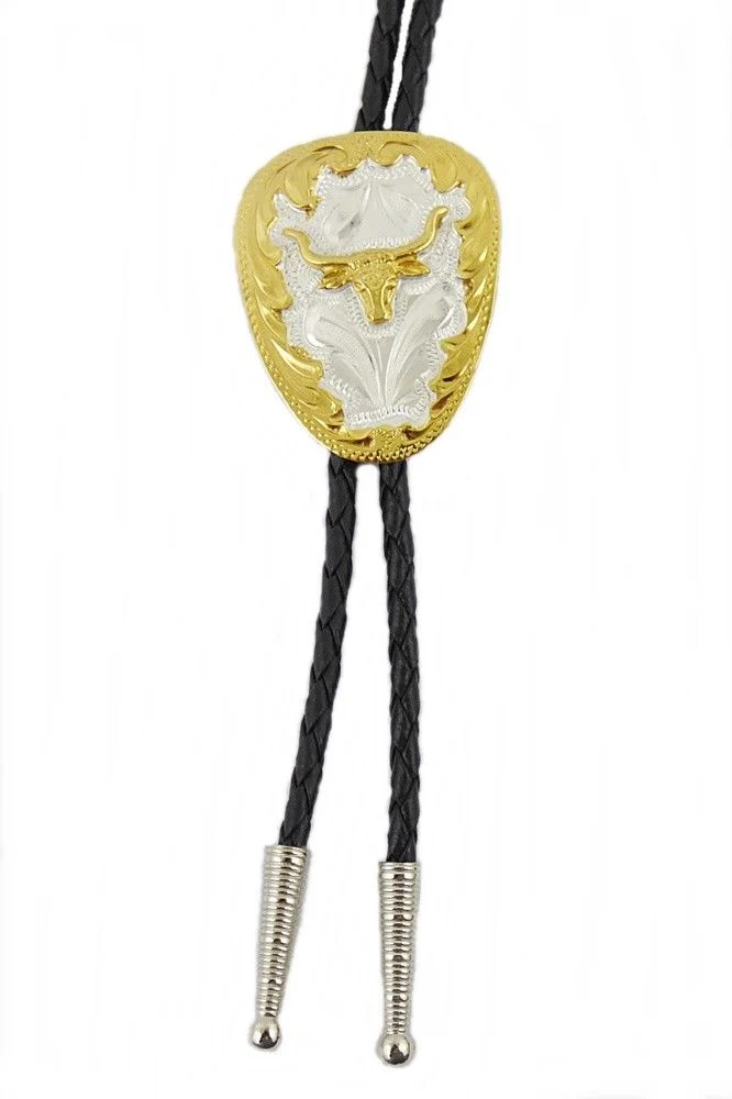 Bolo Tie Westernkrawatte Lederkordel German Silver Longhorn