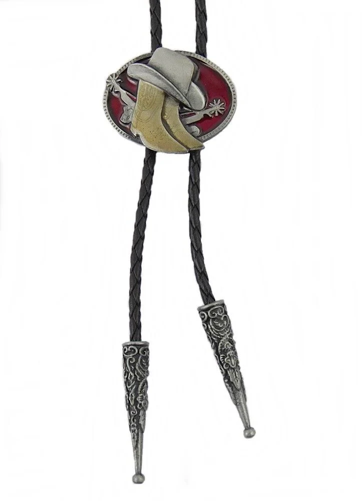Bolo Tie Westernkrawatte Lederkordel lizensiert Cowboystiefel Cowboyhut Sporen