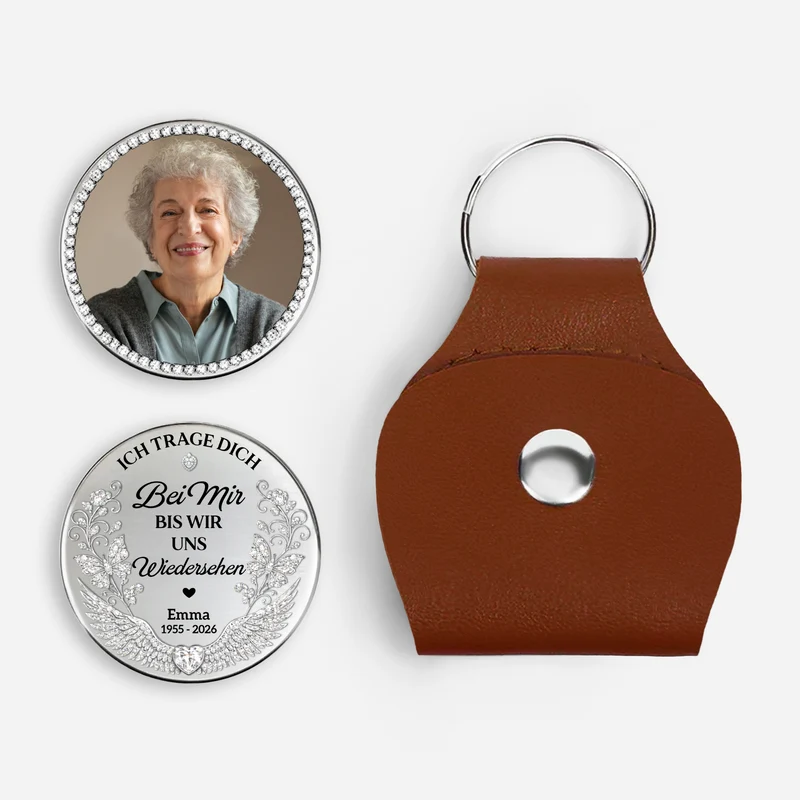 [3D-Optik] Ich Trage Dich Bei Mir Bis Wir Uns Wiedersehen - Personalisierte Trauergeschenke | Pocket Hug Schlüsselanhänger Foto Mama Papa