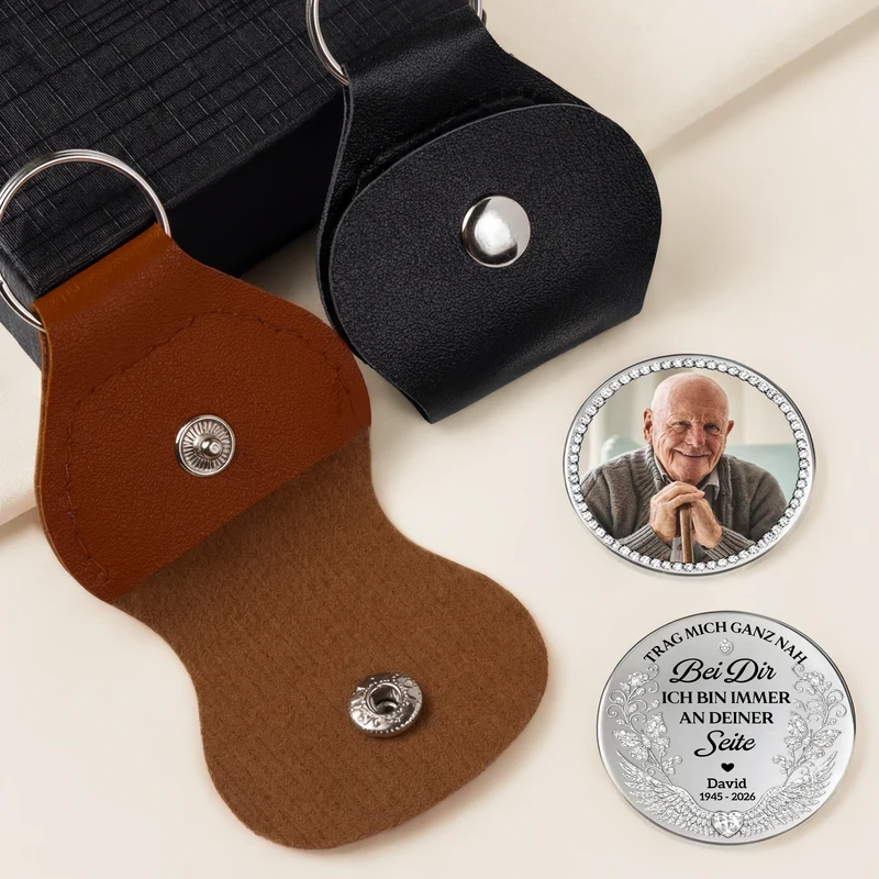 [3D-Optik] Ich Trage Dich Bei Mir Bis Wir Uns Wiedersehen - Personalisierte Trauergeschenke | Pocket Hug Schlüsselanhänger Foto Mama Papa