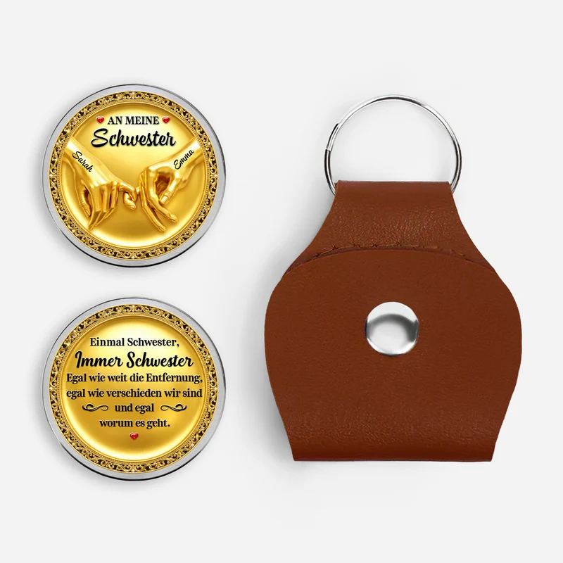 [3D-Optik] Einmal Schwester Immer Schwester - Personalisiertes Geschenk | Pocket Hug Schlüsselanhänger Schwester Freundin