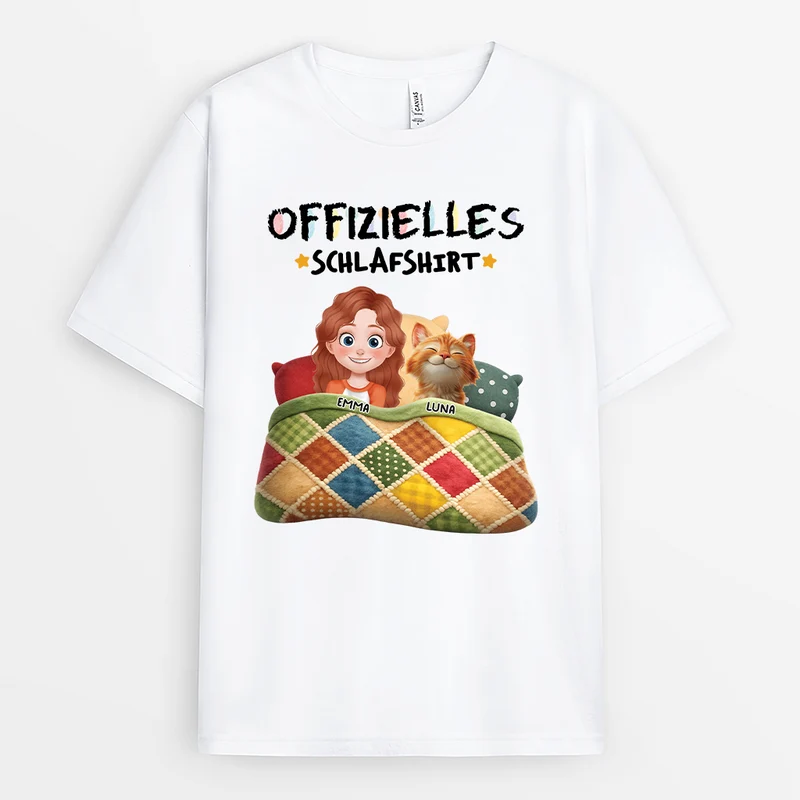 Offizielles Schlafshirt Katze - Personalisiertes Geschenk | Hunde Katzen T Shirt Weiß