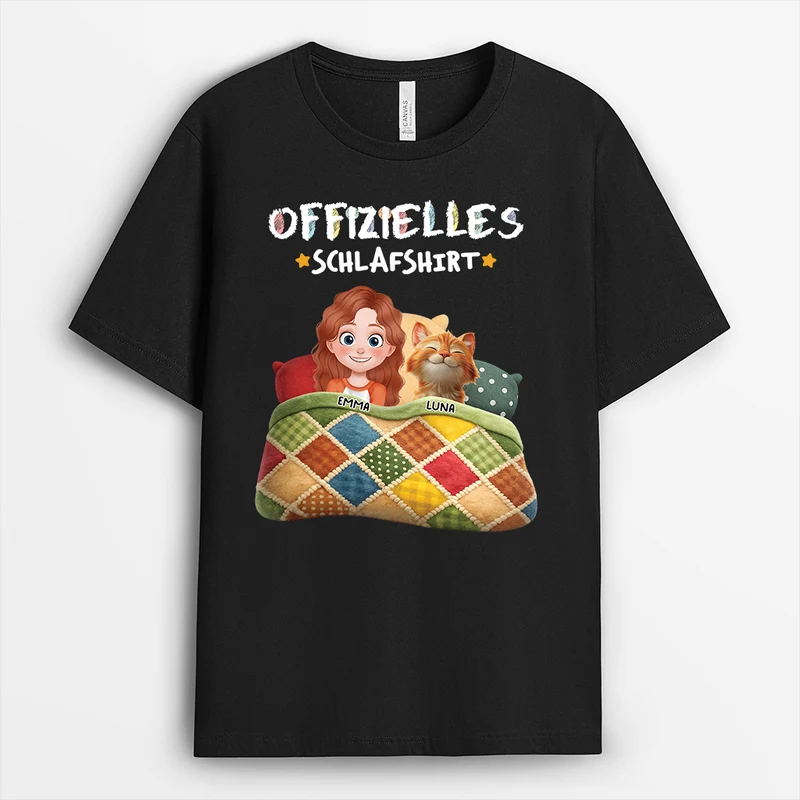 Offizielles Schlafshirt Hund - Personalisiertes Geschenk | T Shirt Hund Katze Schwarz
