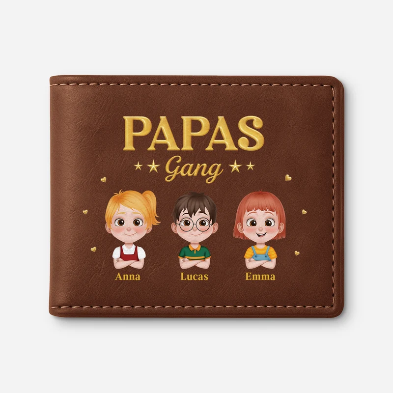 [3D-Optik] Papas Gang - Personalisierte Geschenke Herren | Portemonnaie Papa/Opa Cartoon Weltkatrte