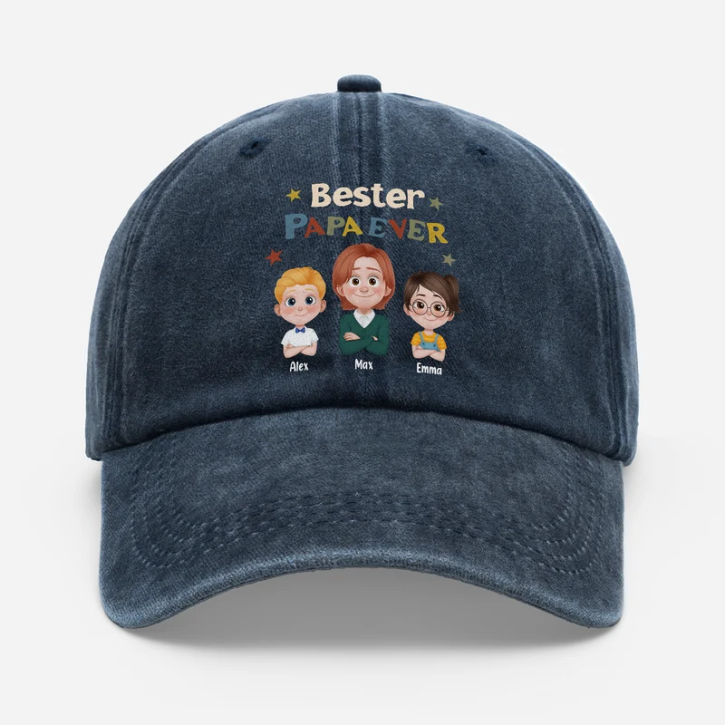 Bester Papa Aller Zeiten - Personalisiertes Geschenk | Washed Cap Papa Mama