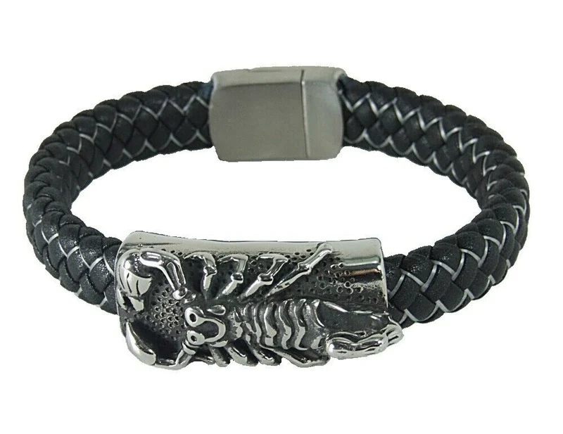 Stabiles Lederarmband geflochten mit Skorpion aus Edelstahl