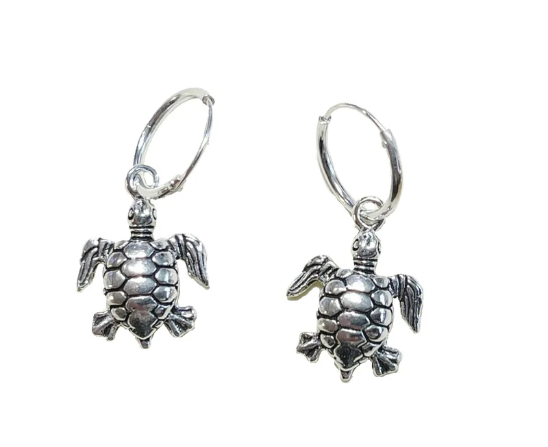 Ohrringe Creolen Echt Silber 925 mit Anhänger Schildkröte Turtle