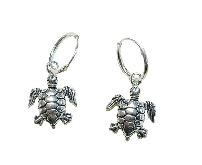 Ohrringe Creolen Echt Silber 925 mit Anhänger Schildkröte Turtle