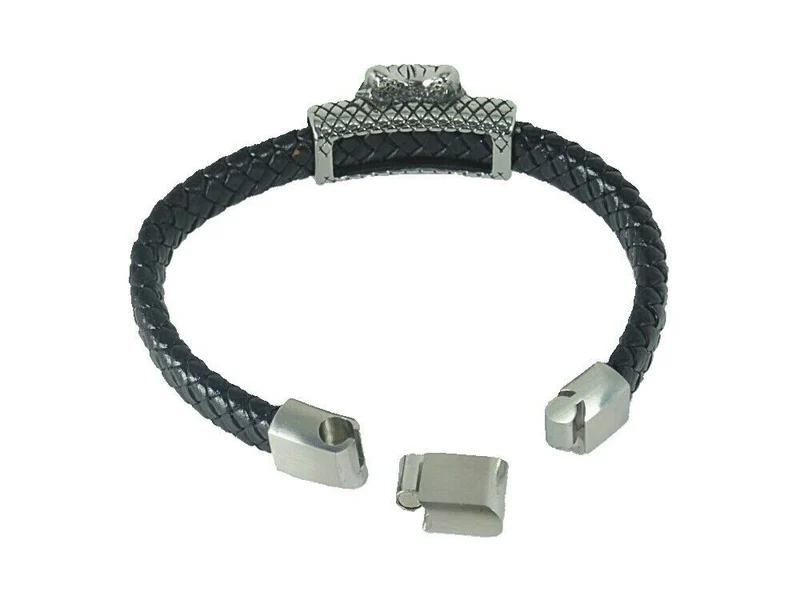 Stabiles Lederarmband geflochten mit Knoten aus Edelstahl