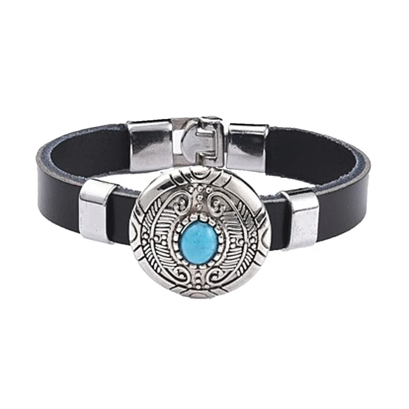 Armband Lederarmband mit türkisem Stein auf rundem Concho Biker Western Country