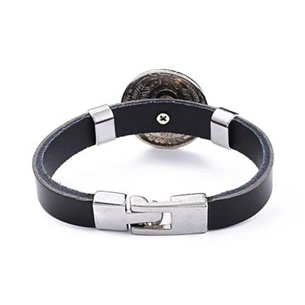 Armband Lederarmband mit türkisem Stein auf rundem Concho Biker Western Country