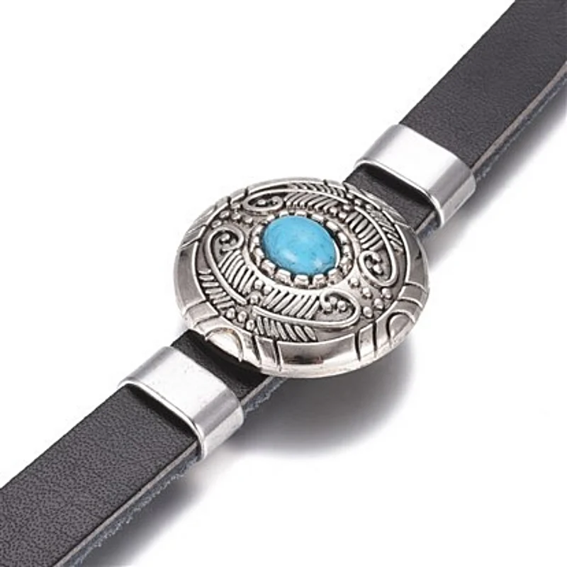 Armband Lederarmband mit türkisem Stein auf rundem Concho Biker Western Country