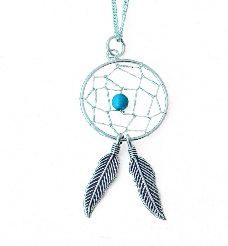 Kette mit Anhänger Traumfänger 2 Federn Traumfängerkette 925er Silber